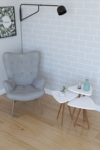 Remaks Retro 3'lü Üçgen Zigon Sehpa ve Servis Sehpası - Beyaz