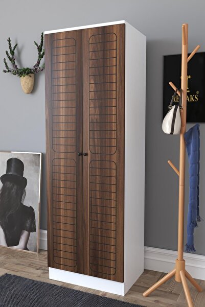 Remaks Fuga 2 Kapaklı Elbise Dolabı - Beyaz Gövde Ceviz Kapak