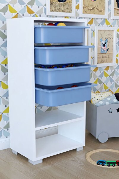 Remaks Mavi 4 Sepetli Oyuncak Dolabı Çok Amaçlı Dolap