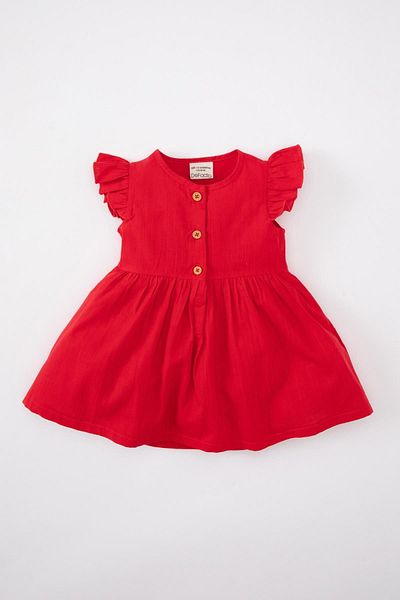DeFacto Baby Girl Short Sleeve Linen Look Basic Dress Z7402A224Sm