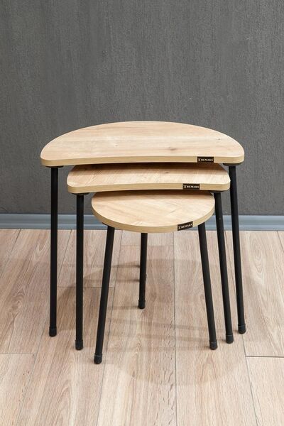 Remaks Moon Metal Ayaklı 3'lü Zigon Sehpa Çay Sehpası Servis Sehpası - Atlant...