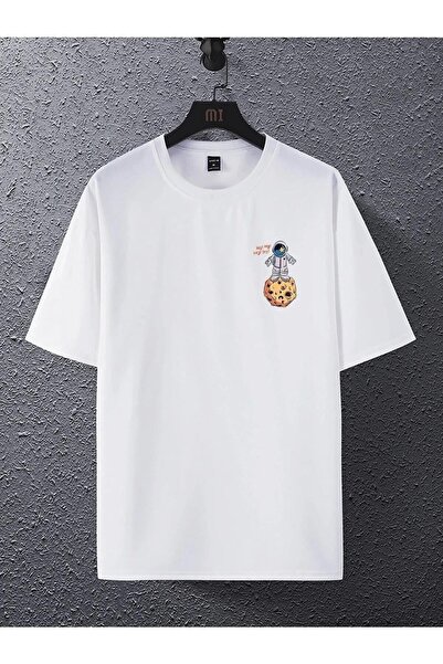 DESCARTES Unisex Λευκό Oversize T-shirt με λαιμόκοψη με τύπωμα Planet στην πλάτη