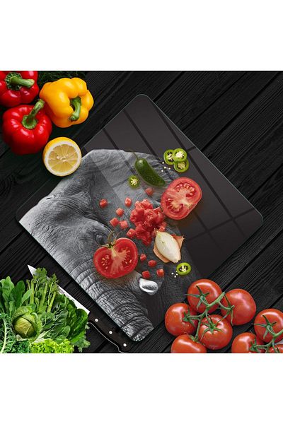 Decovetro لوح تقطيع زجاجي بنمط فيل مربع مقاس 30 × 30 سم