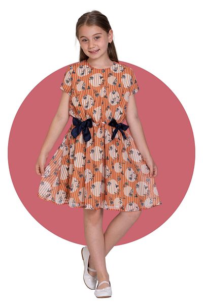 LuiKids Girl's Midi Summer Dress - Short Sleeve and Bow Detail