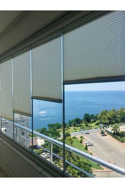 yağmur zebra Foldable Glass Balcony Curtain Home Curtain Office Curtain (White) Pleat Curtain