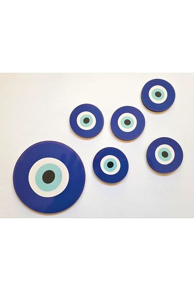 AKIN AKSESUAR HEDİYELİK Ușă cu model de mărgele de ochi rău figurat - Decor de perete cu ornamente de lipire din lemn
