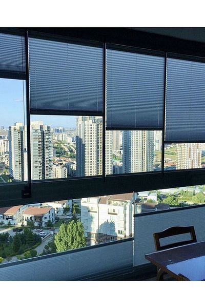 yağmur zebra Foldable Glass Balcony Curtain Home Curtain Office Curtain (Black) Pleat Curtain