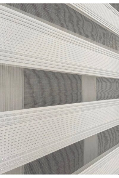 yağmur zebra Beyaz Renk Gümüş Sim Detaylı Pliseli Zebra Stor Perde