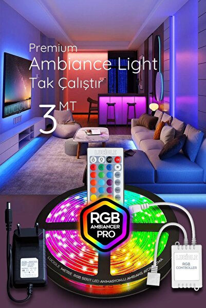 luciole 3 MT Şerit LED Animasyonlu Tak Çalıştır Kumandalı Rgb Işık Duvar Aydı...