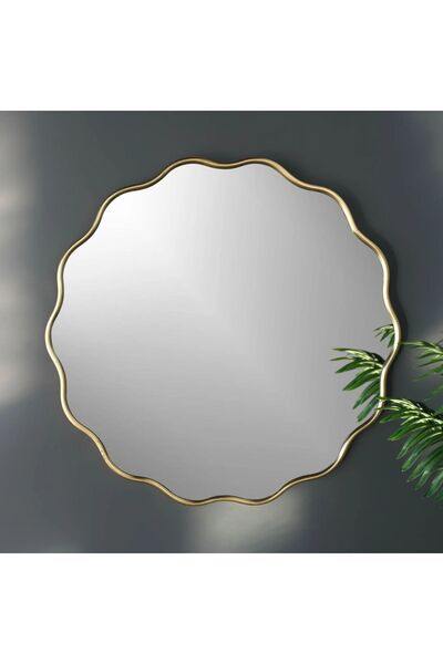 MKS Design 80x80 Dalgalı Yuvarlak Duvar Dekor Aynası / Asimetrik Ayna / Konsol Aynası / Düzensiz Ayna