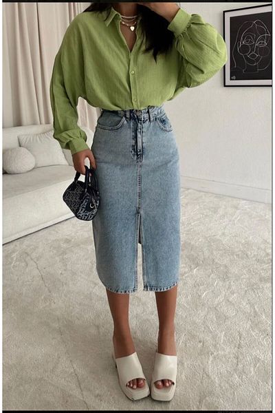 LAMİRAMOOD Blue Turtle Patterned Women's Skirt - Shooting Jeans