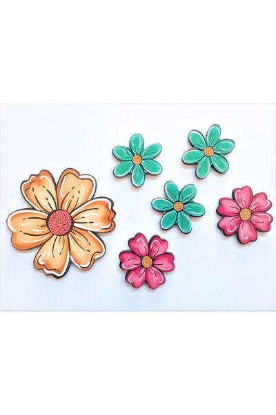 AKIN AKSESUAR HEDİYELİK Renkli Çiçek Figürlü Kapı Duvar Dolap Ahşap Yapıştırm...