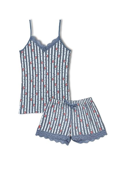 HNX Sur Lace Thin Strap Athlete Shorts Women's Pajama Set