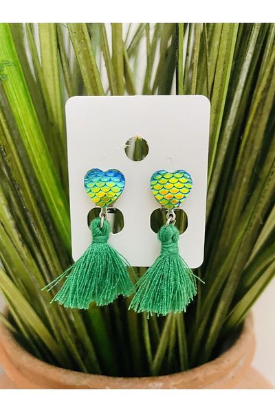 1PARÇAMAVİ Sequin Heart mermaid clip children's earrings - UNHOLE CHILDREN'S EARRING
