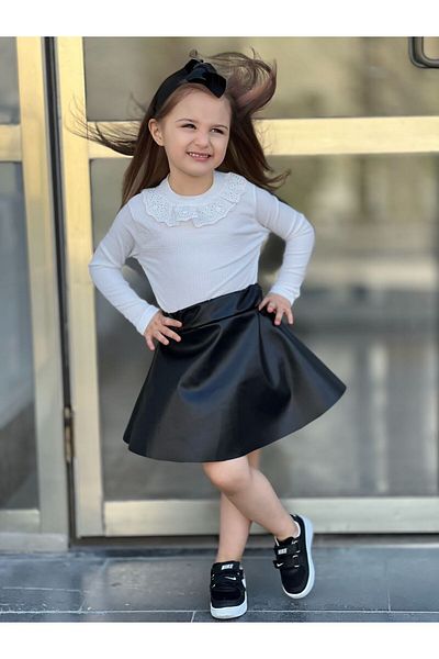 Karınca Girl's Leather Skirt and Wrap Badi Set