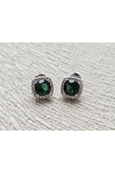 AyçaSilver Zümrüt yeşili zirkon taşlı gümüş rodyumlu küpe