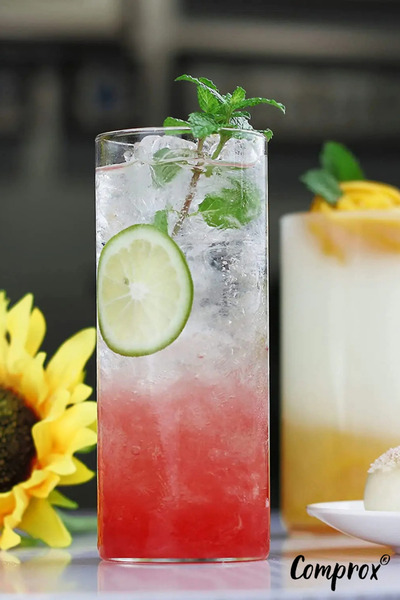 Comprox Simple Designed 8 Piece 450 ml Cocktail Glass and Soft Drink Glass Set - 4 Straws and 4 Glasses