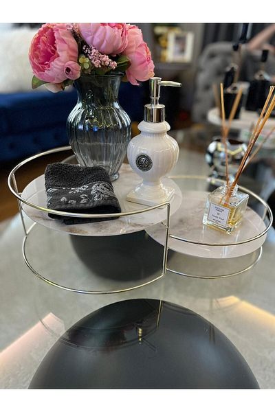 Hazella Home منظم مجوهرات مستحضرات التجميل للحمام، حامل عطور متعدد الأغراض، صينية عرض مكونة من طبقتين