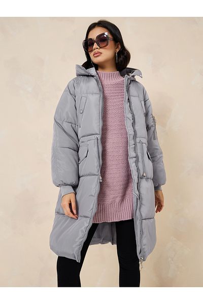Styli Oversized Knee Length Hooded Padded Coat