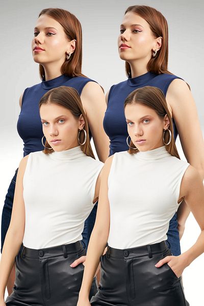 Bipantolon Λευκό και Navy Blue 4 τεμαχίων αμάνικο γυναικείο κορμάκι