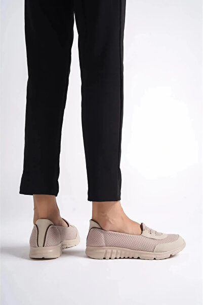 KAYGISIZ AYAKKABI Cream Colored Mother Sports Shoes - Orthopedic Sole, Laceless Wear, Anatomical Walking Shoes