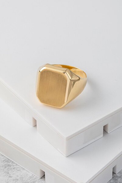 Cenova Jewelry 14 Ayar Altın Kare Plaka Erkek Yüzük