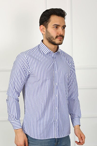 SAMSA Cămașă bărbătească din bumbac cu dungi slim fit ușor de călcat