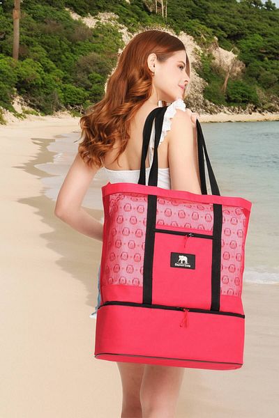 ELEPHANT ÇANTA Red Large Size Insulated Beach Bag - Thermos Bag with Pockets and Multiple Compartments, 51X43X17 cm