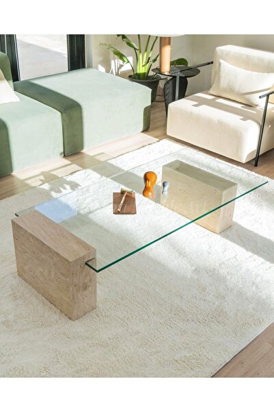 Sümeyra Marble Art Assos - Doğal Traverten Ayaklı Orta Sehpa | Mermer Orta Se...