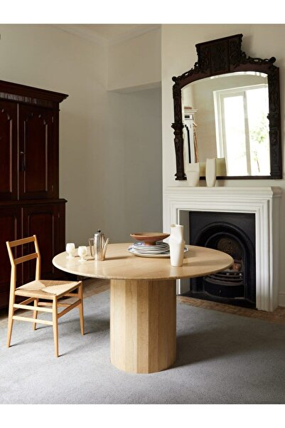 Sümeyra Marble Art Natura - Doğal Traverten Mermer Masa | 6 Kişilik | 120cm |