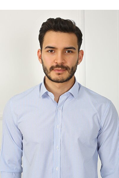 SAMSA Cămașă bărbătească din bumbac cu dungi slim fit ușor de călcat