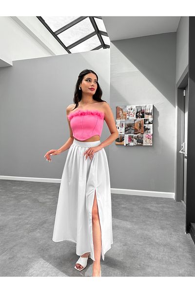 ESRAHELVACI Pleated White Waistband Skirt