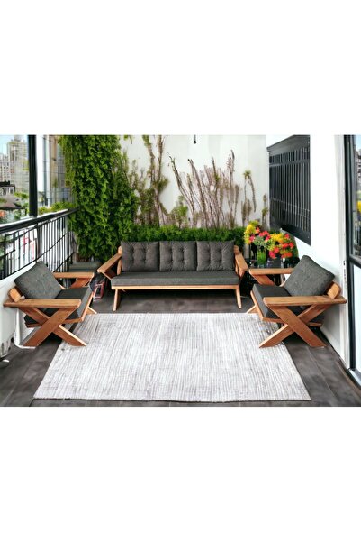 zerkaconcept Berlin Masif Ahşap Bahçe Balkon Koltuk Takım Kestane Ağacı 1 ade...