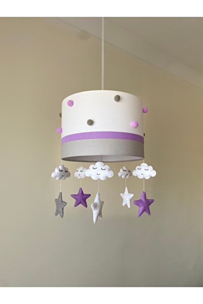 atölye ay ışığı Lila-gri Ponponlu Bebek Çocuk Odası Avize