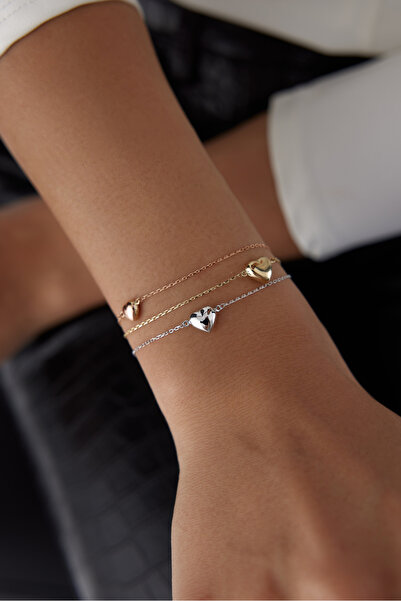 ADOR Altın Üç Renkli Kalpli Bileklik