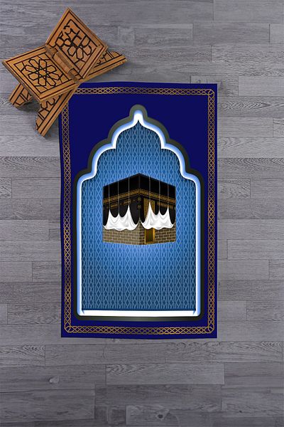 EY HOME Digital Printed Qabe Motif Washable Motif 70x130 Prayer Prayer Rug, Prayer Rug-4-blue,