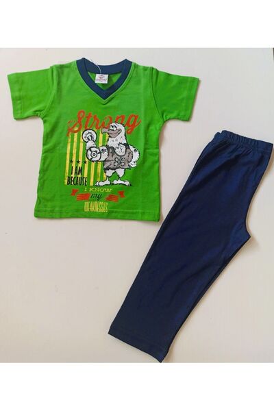 ROLY POLY Erkek Çocuk % 100 Pamuk Cotton Süprem Kısa Kol T-shirt Uzun Alt Üst 2'li Pijama Takımı