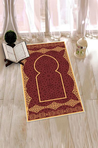 EY HOME Digital Printed Washable Stylish Motif Prayer Prayer Rug 70x130 Cm, Prayer Rug-16-red,