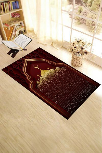 EY HOME Motiv de moscheu imprimat digital Covor de rugăciune lavabil 70x130, Seccade-5-roșu,