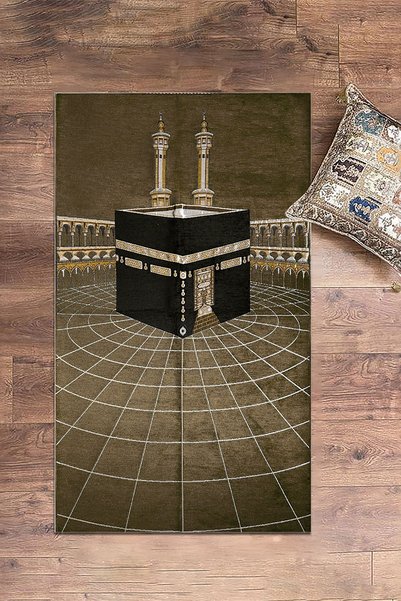 EY HOME Digital Printed Washable Kaaba Motif Stylish Design Prayer Rug Prayer Mat 70X130