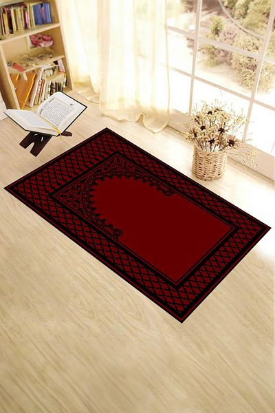 EY HOME Covor de rugăciune 70x130 cu motiv lavabil imprimat digital, Seccade-1-roșu,