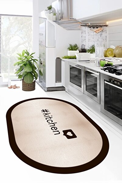EY HOME Dijital Baskılı Yıkanabilir Kaymaz Taban Kitchen Yazılı Çerçeveli Ova...