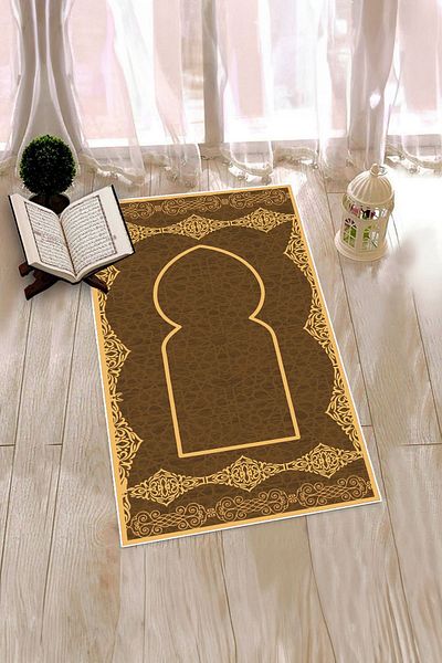 EY HOME Digital Printed Washable Stylish Motif Prayer Prayer Rug 70x130 Cm 16-coffee