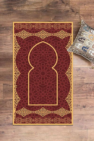 EY HOME Digital Printed Washable Stylish Motif Prayer Prayer Rug 70x130 Cm, Prayer Rug-16-red,