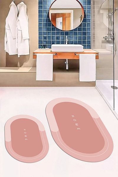EY HOME Set de scaune de toaletă pentru baie, ovale, lavabile, imprimate digital, cu scris acasă, OKLZT-3-PINK,