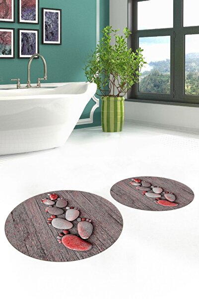 EY HOME Τρισδιάστατο ψηφιακό αντιολισθητικό μοτίβο ποδιών που πλένεται, διπλό στρογγυλό σετ καθίσματος τουαλέτας μπάνιου