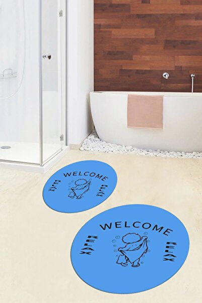 EY HOME Set de covorașe de baie rotunde, duble, lavabile, anti-alunecare, digitale cu imprimeu