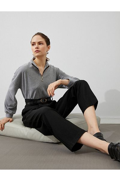 Koton Pantaloni culotte crop cu talie înaltă