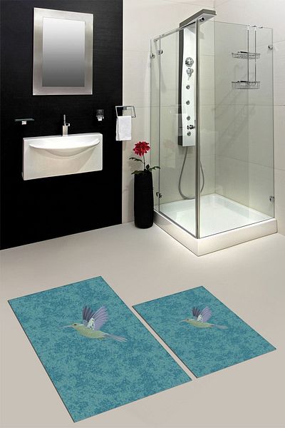 EY HOME Set de scaune de toaletă pentru baie, lavabil digital, modern, cu model de păsări, KLZT-36-BLUE,