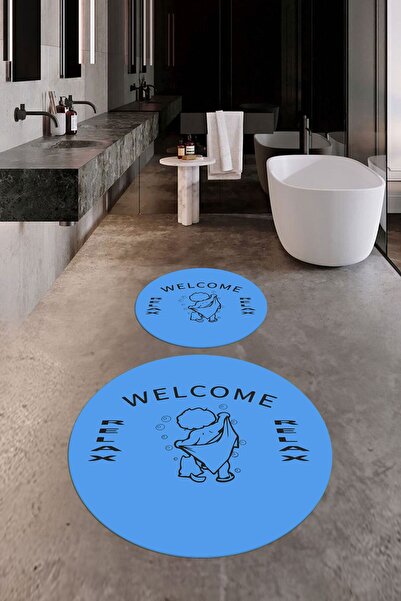 EY HOME Цифровий друк Сучасний пральний нековзний подвійний круглий килимок для ванної кімнати Набір килимків для туалету